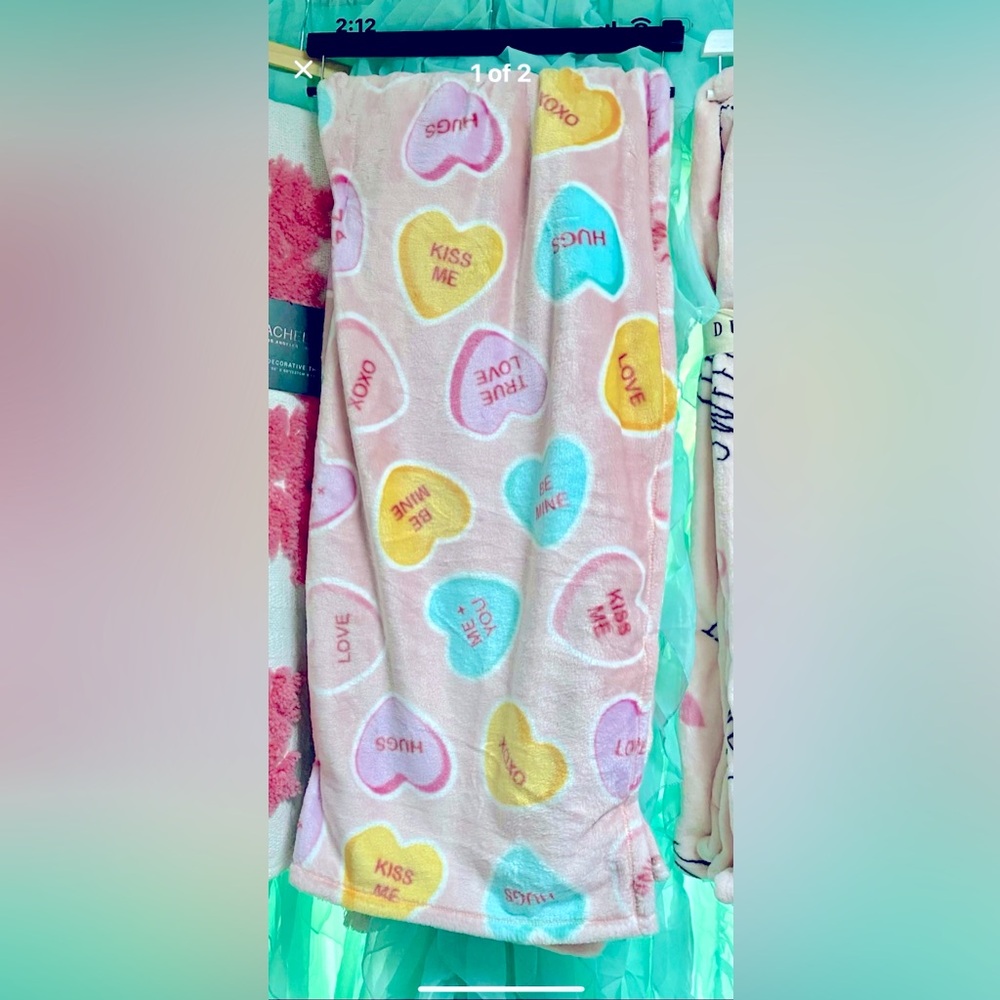 Valentines Conversation Heart Pink Blanket Throw Easter gift